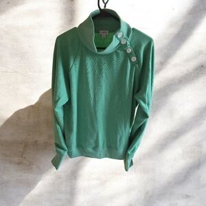 J. Crew Green Cowl Neck Sweater with Button Accents